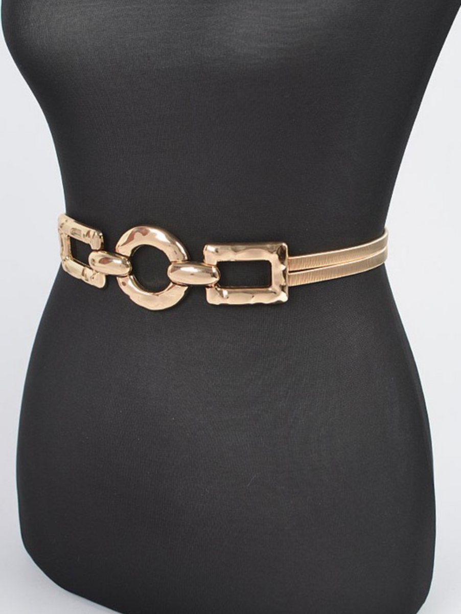 Stretchy multimedia belt with hammered metal buckle, size S Hammered Buckle Stretch Belt – Ashley Stewart main image 2