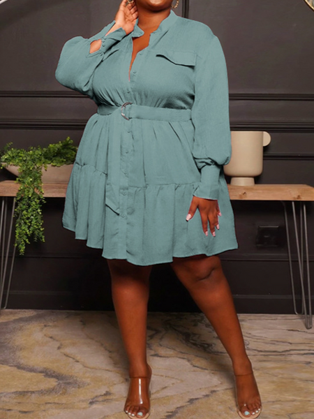 Round Neck Long Sleeve Pleated Dress HFHUZ2W8EM