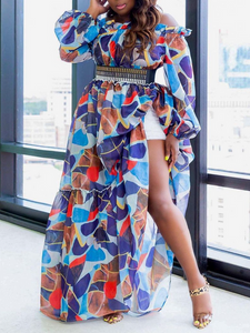 Nicole Loose Printed Long Sleeve Chiffon Dress(Belt Not Included) HW5NWXMMD9