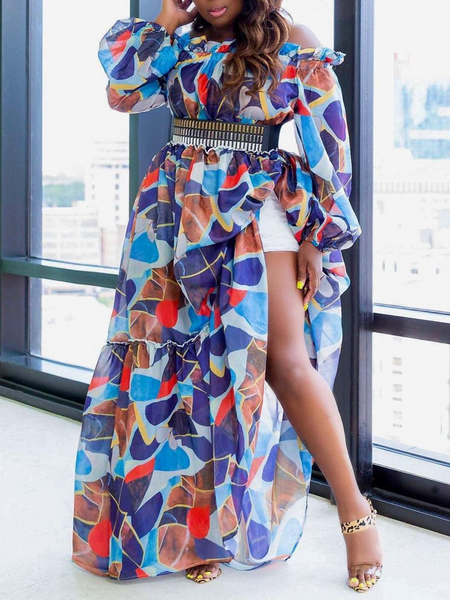 Nicole Loose Printed Long Sleeve Chiffon Dress(Belt Not Included) HW5NWXMMD9