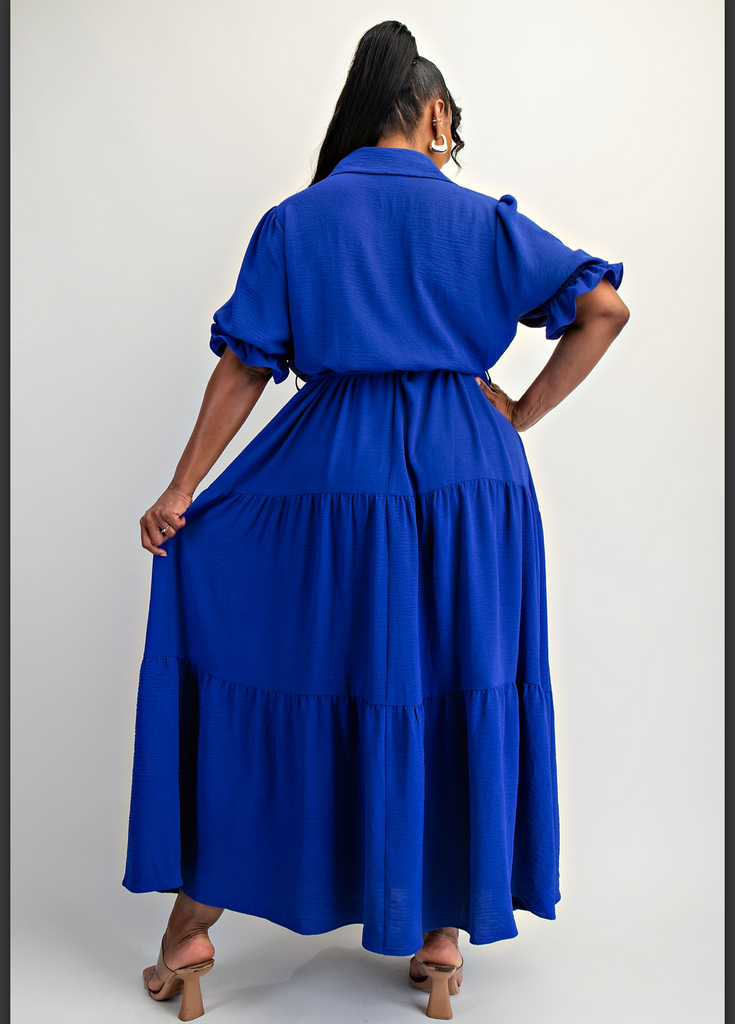 oversized tiered maxi shirt dress YOURS Plus Size Blue Tiered Maxi Chambray Shirt Dress