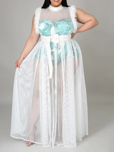 Vixen Sheer Sexy Long Dress 2 Piece Suit (Belt Not Included)