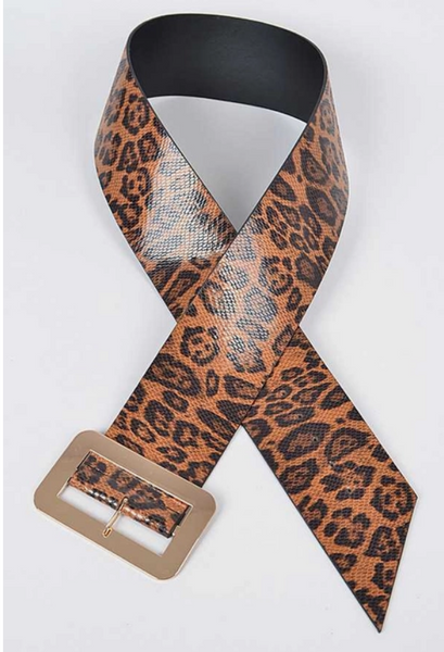 Leopard Gold Buckle Wide Belt (Plus)