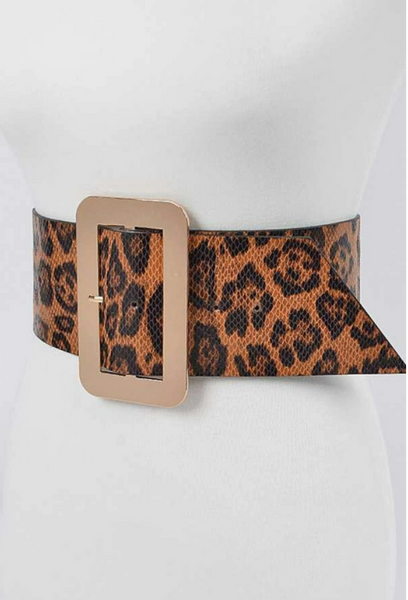 Leopard Gold Buckle Wide Belt (Plus)