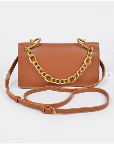 Faux Leather Flap Chain Handle Bag