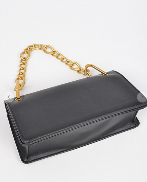 Faux Leather Flap Chain Handle Bag
