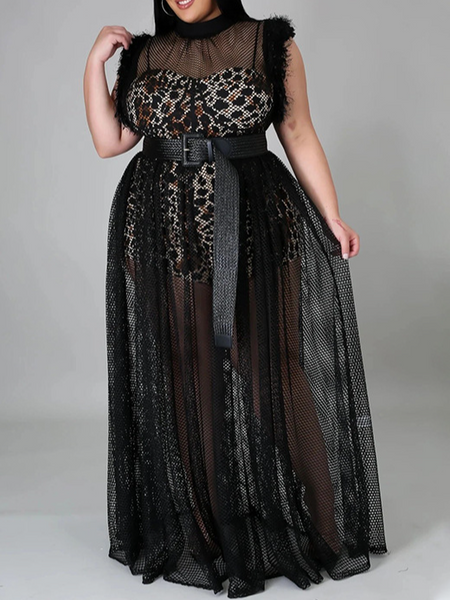 Vixen Sheer Sexy Long Dress 2 Piece Suit (Belt Not Included)