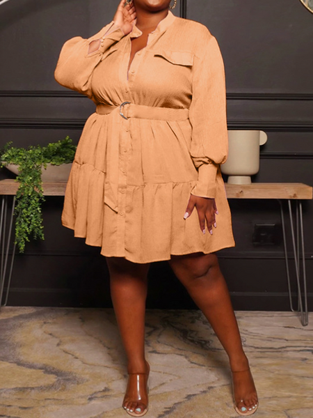 Round Neck Long Sleeve Pleated Dress HFHUZ2W8EM