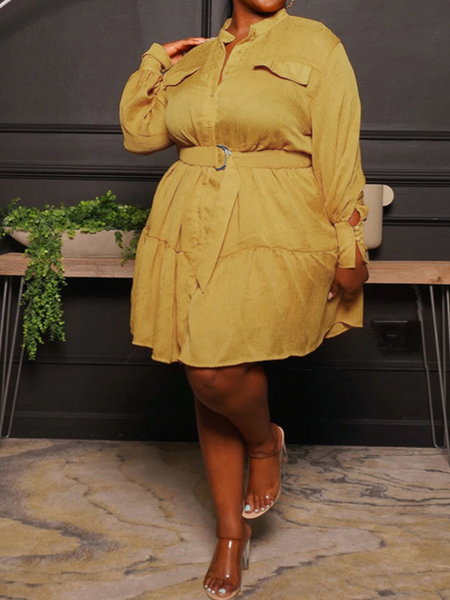 Round Neck Long Sleeve Pleated Dress HFHUZ2W8EM
