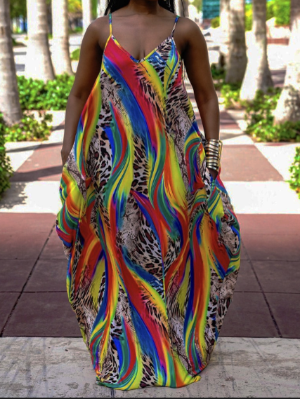 Windsor Printed Maxi Dress With Pockets, Printed With A Large Swing And Loose Strap Dress HW5M7ZE9LN