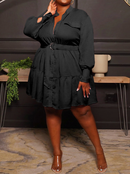 Round Neck Long Sleeve Pleated Dress HFHUZ2W8EM